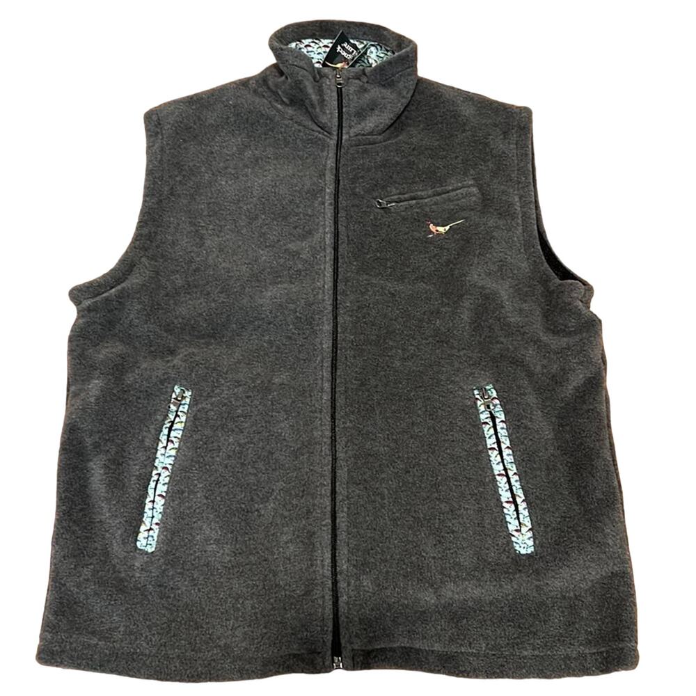 NWT Ringneck & Lure Men’s Zip up fleece gray vest with embroidered bird on chest